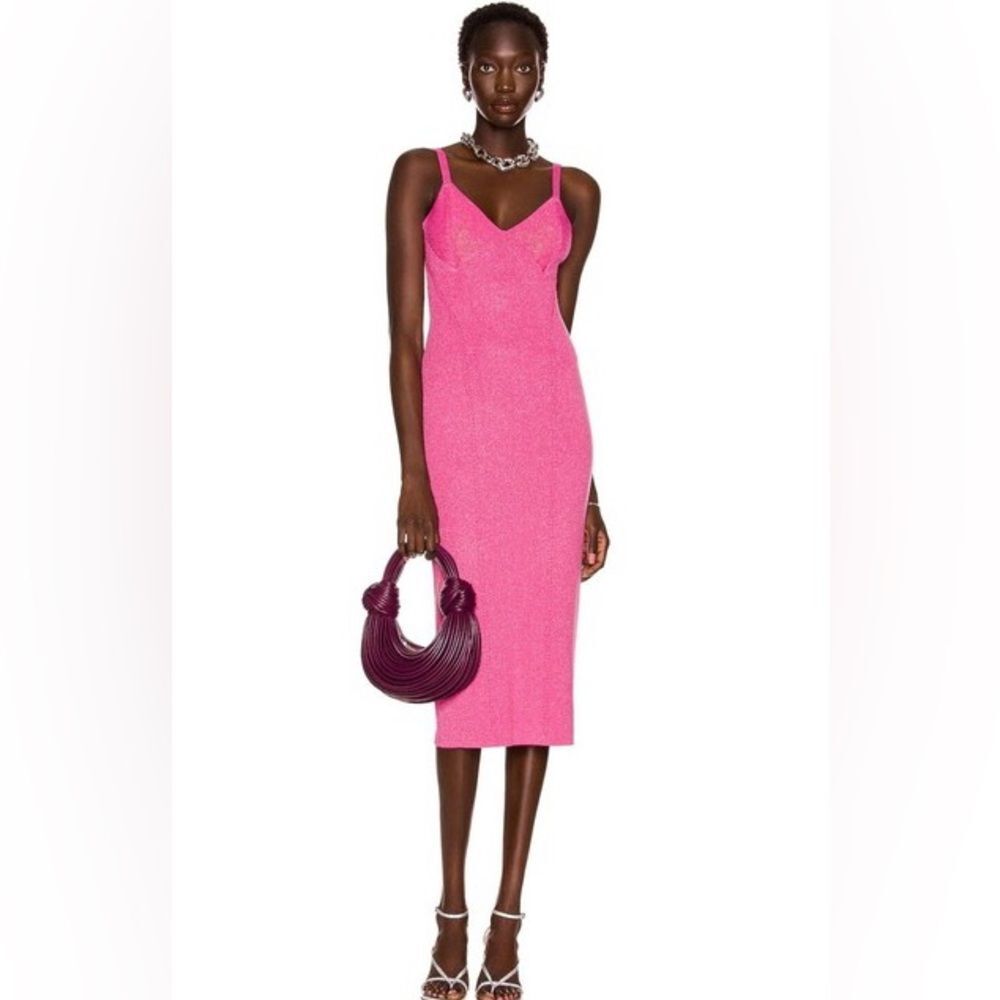 Staud Hot Pink Quartz Shimmer Midi Dress Medium